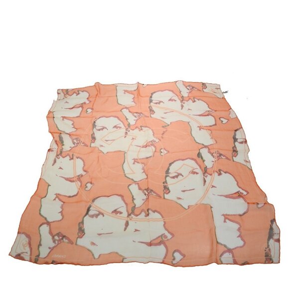 CHANEL Coco Logo Scarf Handkerchief 100% Silk Orange Italy Accessory